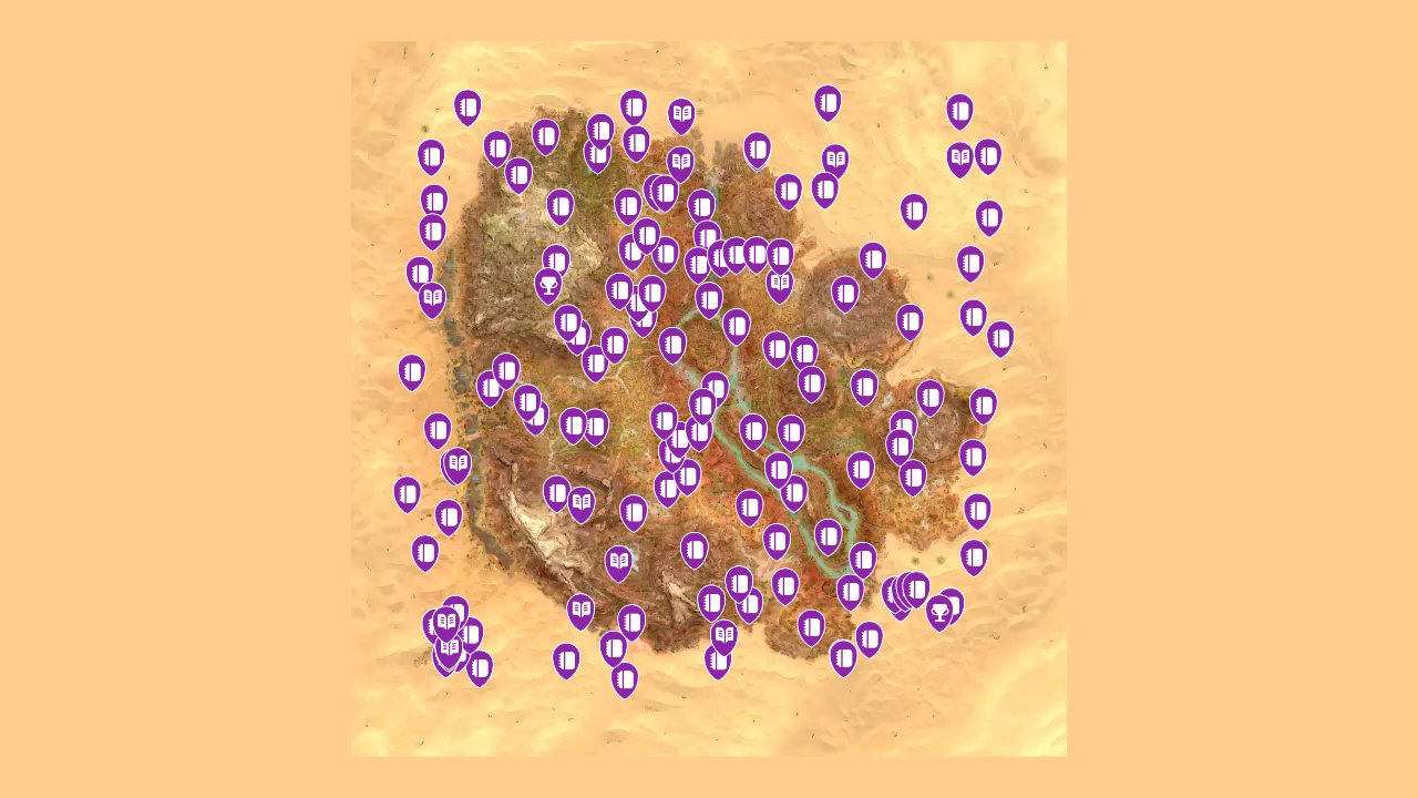 Ark Survival Ascended interactive map filtered to show only Collectibles markers