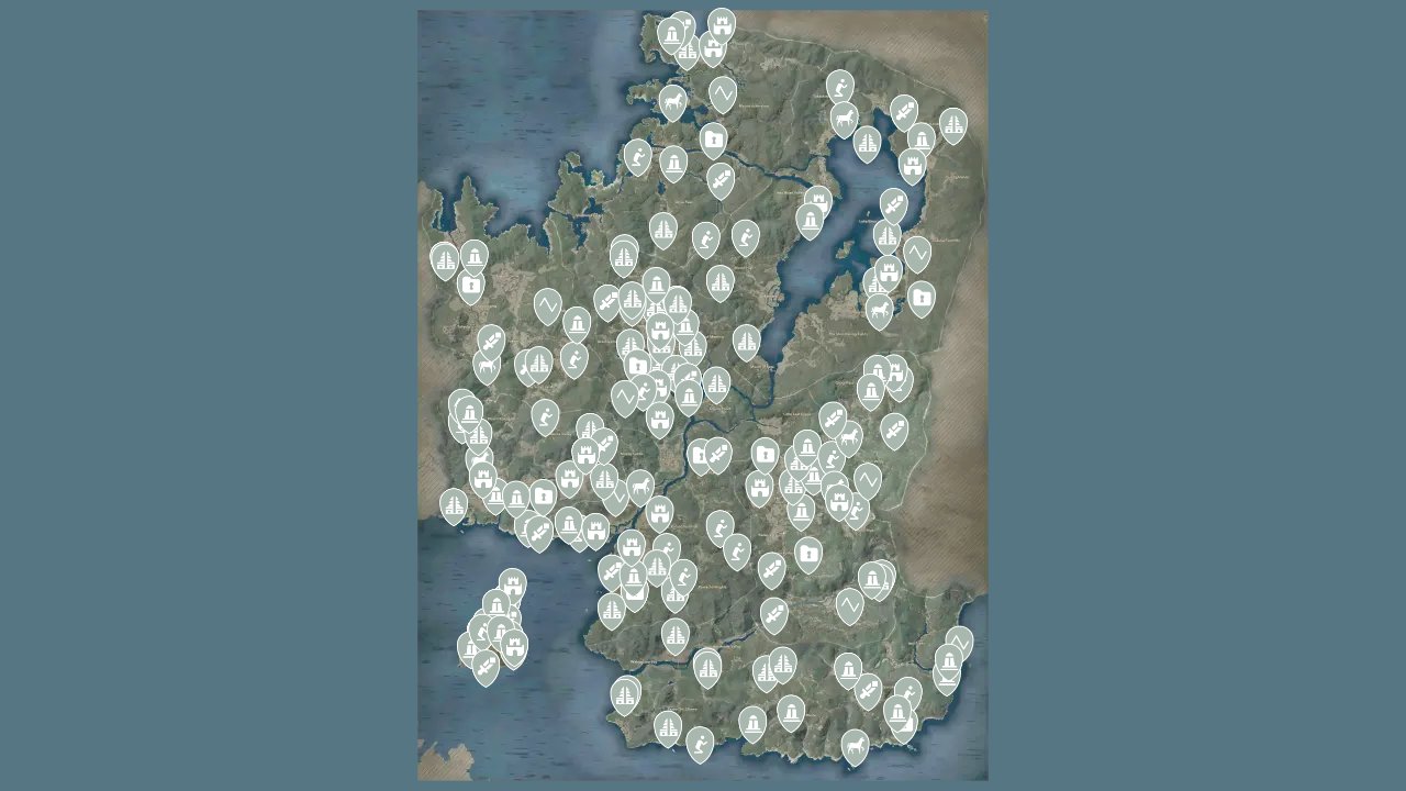 Assassins Creed Shadows interactive map filtered to show only Activities markers