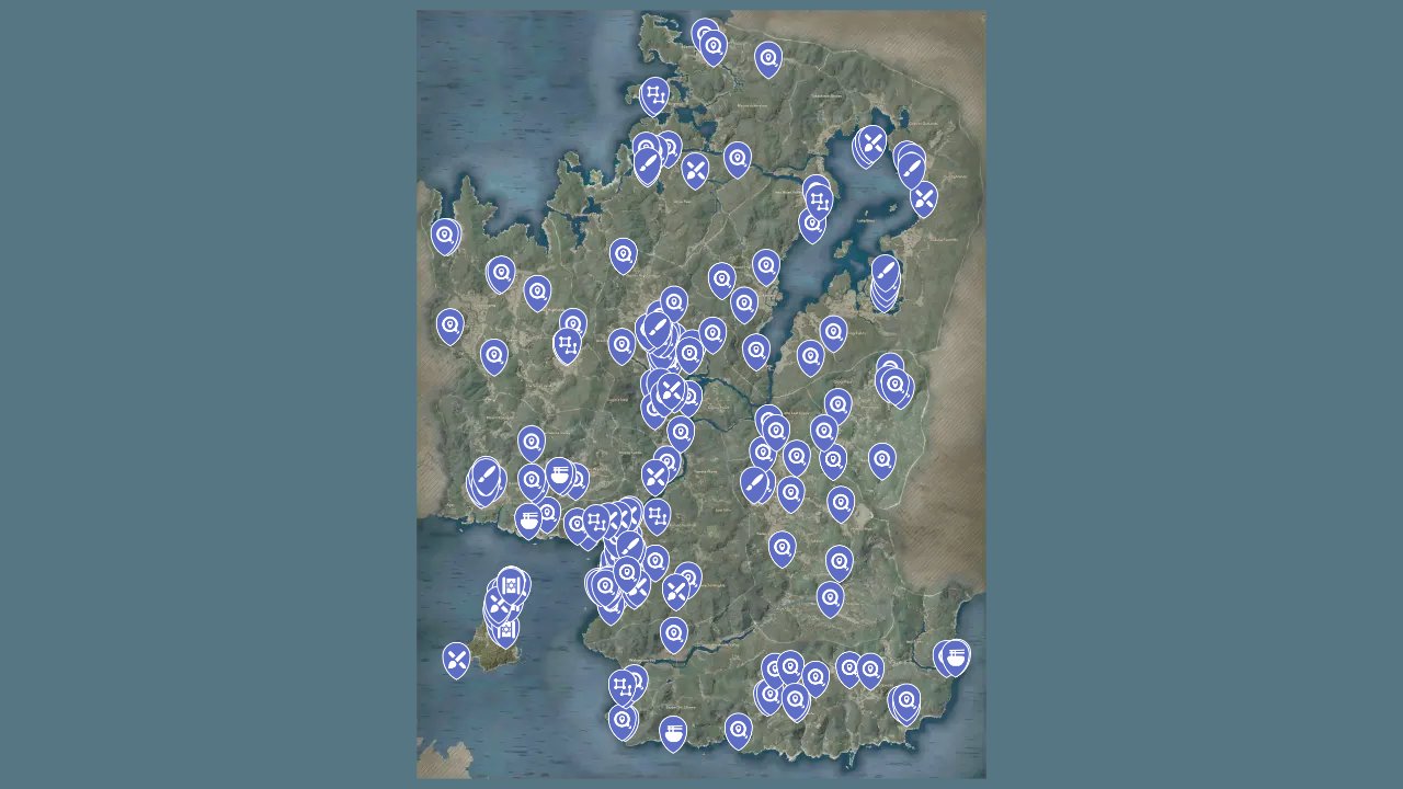 Assassins Creed Shadows interactive map filtered to show only Collectibles markers