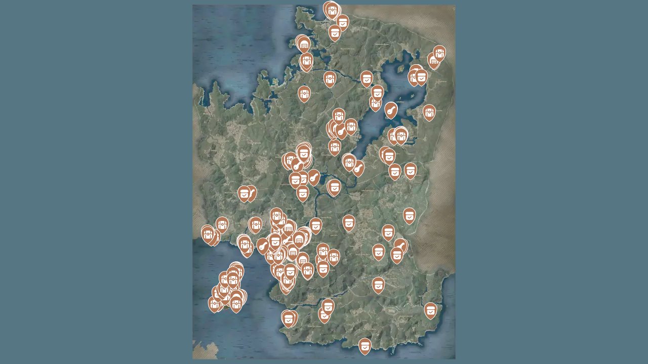 Assassins Creed Shadows interactive map filtered to show only Loot markers