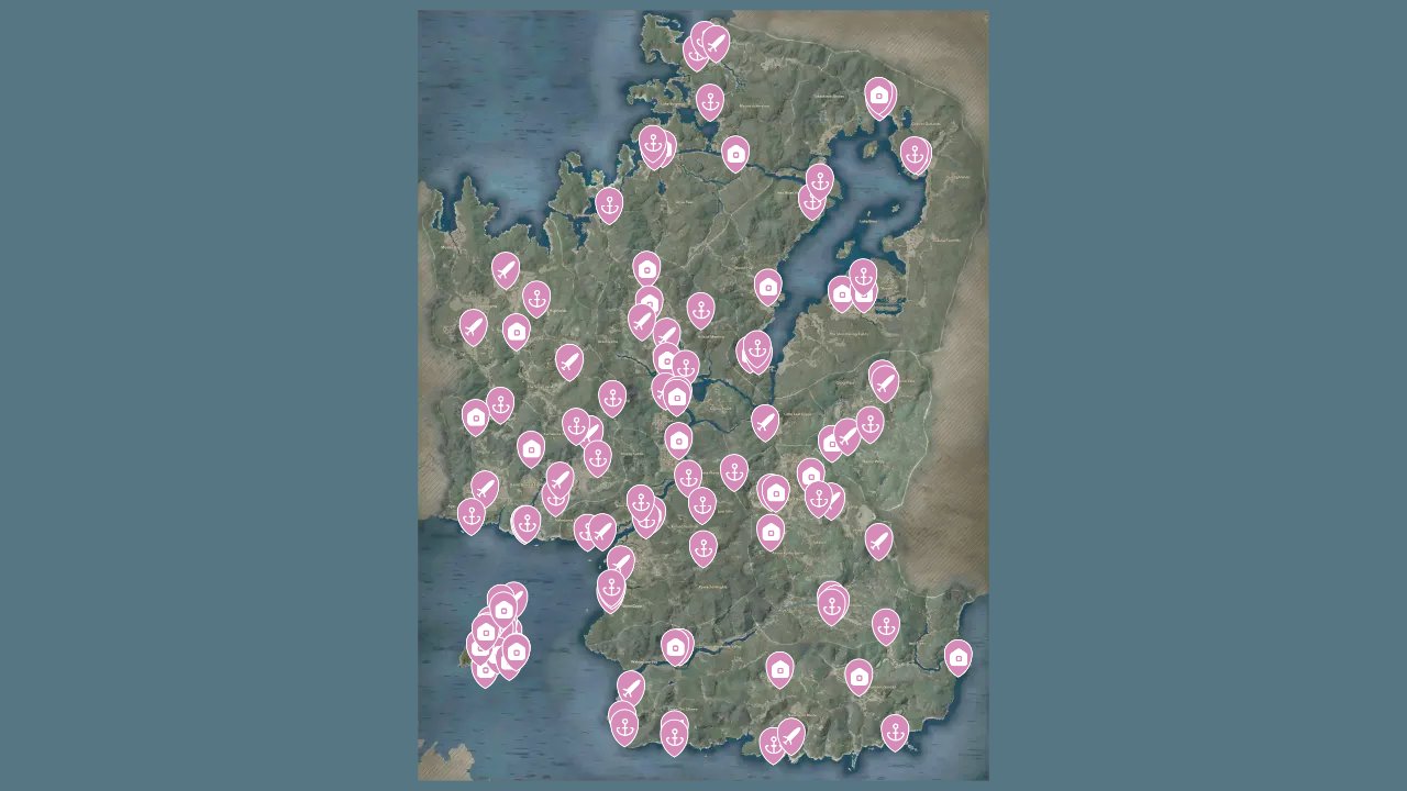 Assassins Creed Shadows interactive map filtered to show only Merchants markers
