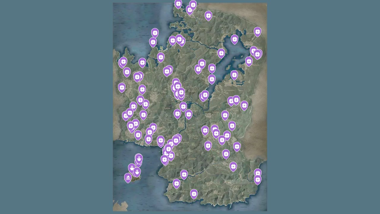 Assassins Creed Shadows interactive map filtered to show only Targets markers