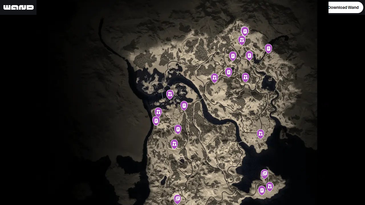 Bellwright interactive map filtered to show only Lore markers