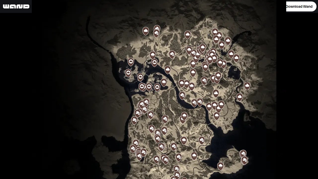 Bellwright interactive map filtered to show only Mining markers