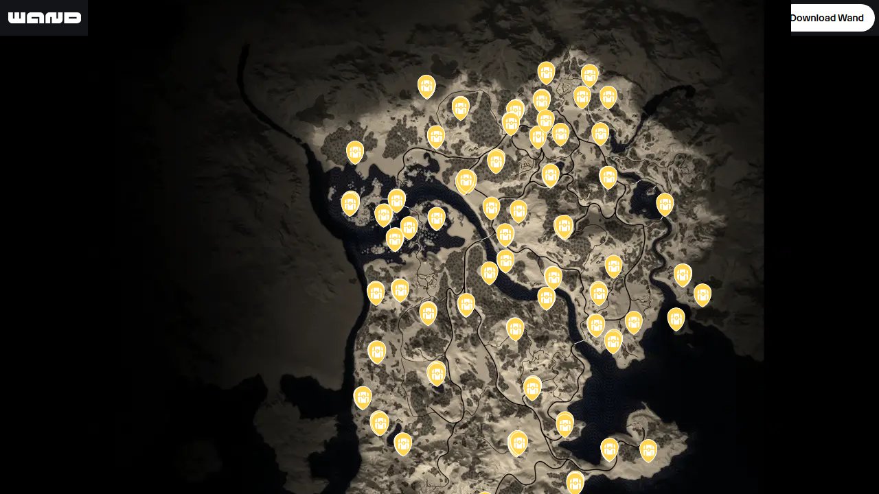 Bellwright interactive map filtered to show only Points of Interest markers