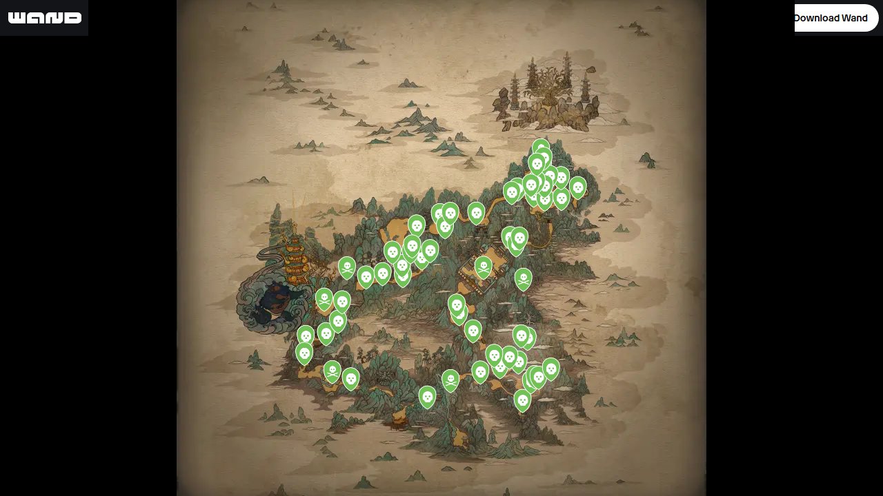 Black Myth Wukong interactive map filtered to show only Foes markers
