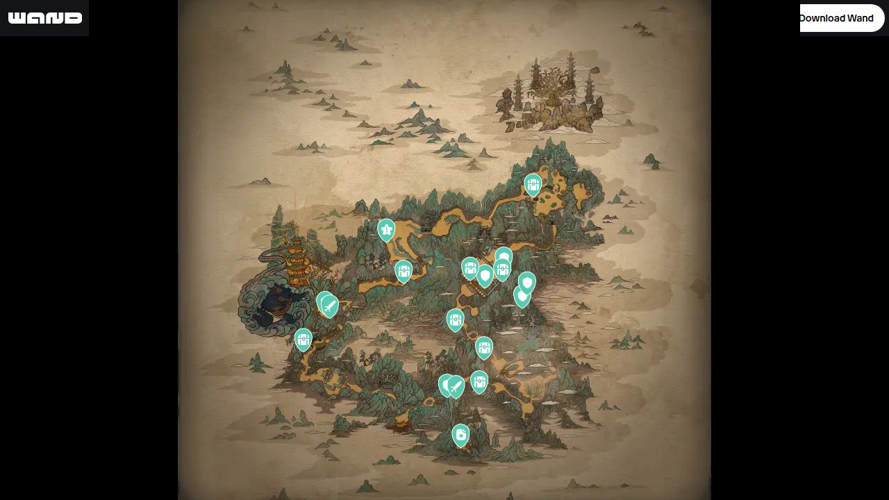 Black Myth Wukong interactive map filtered to show only Pickups markers