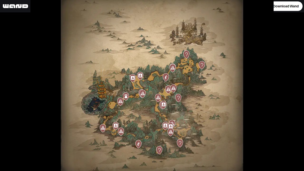 Black Myth Wukong interactive map filtered to show only Point of Interests markers