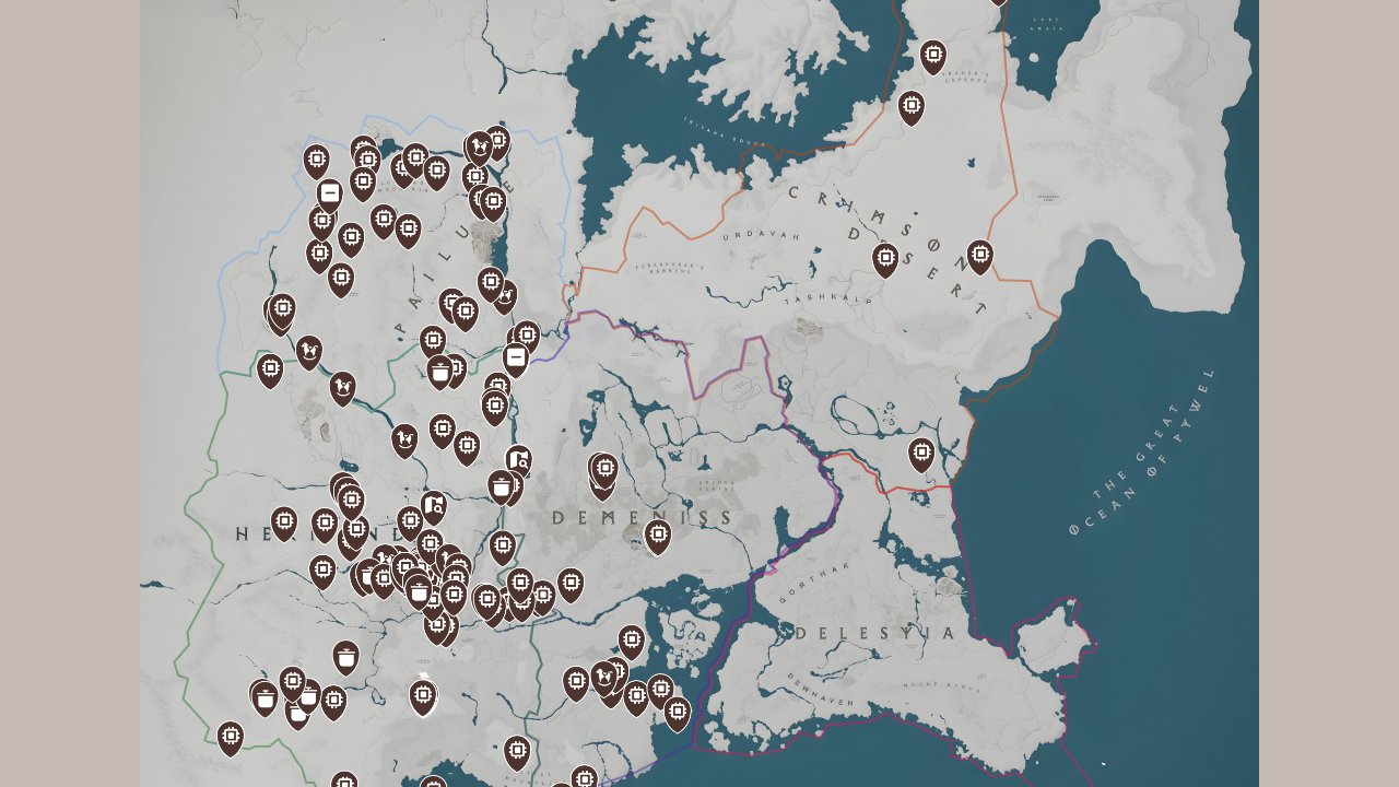 Crimson Desert interactive map filtered to show only Collectibles markers