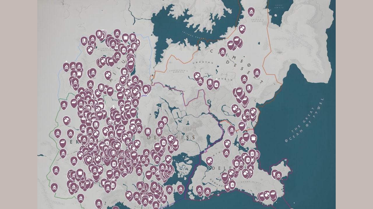 Crimson Desert interactive map filtered to show only Crafting markers