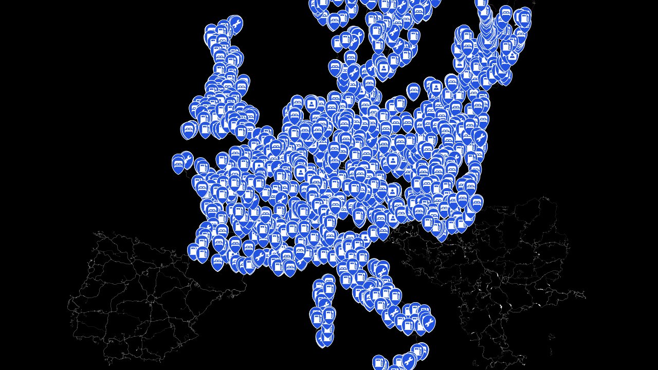 Euro Truck Simulator 2 interactive map filtered to show only Services markers