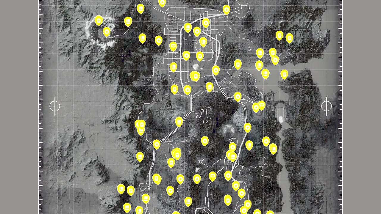 Fallout New Vegas Ultimate Edition interactive map filtered to show only Collectibles markers