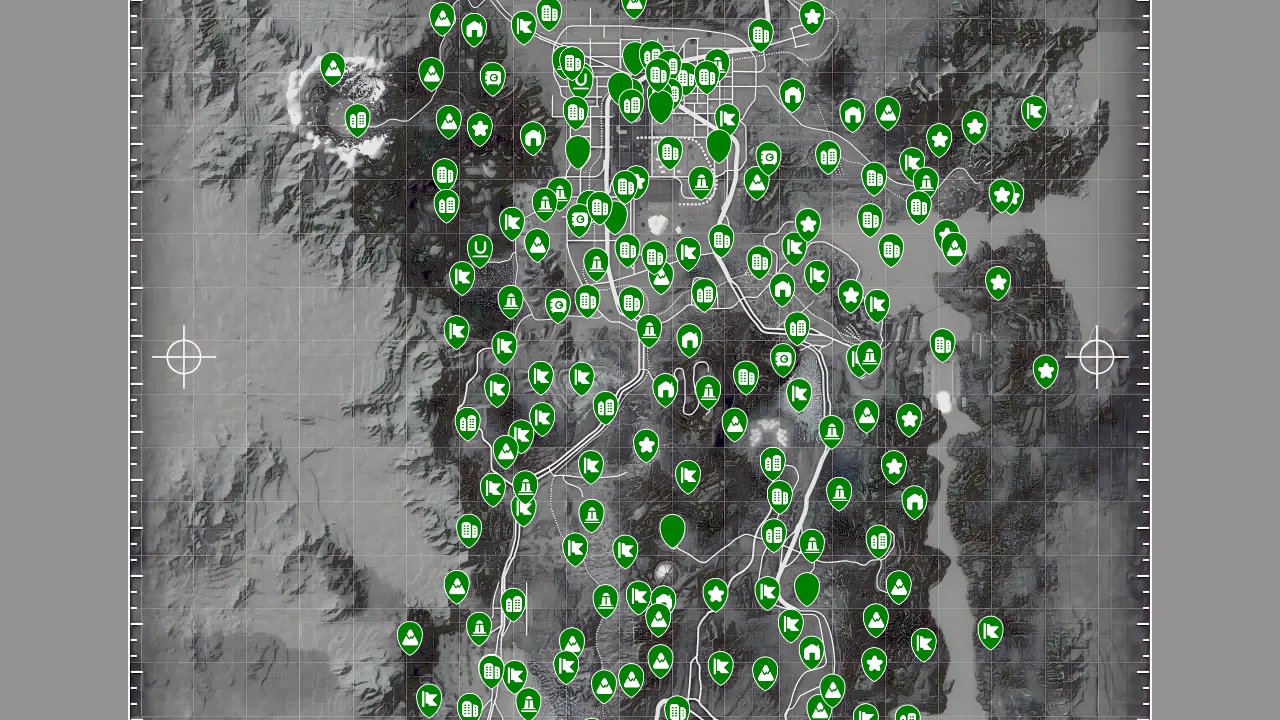 Fallout New Vegas Ultimate Edition interactive map filtered to show only Locations markers