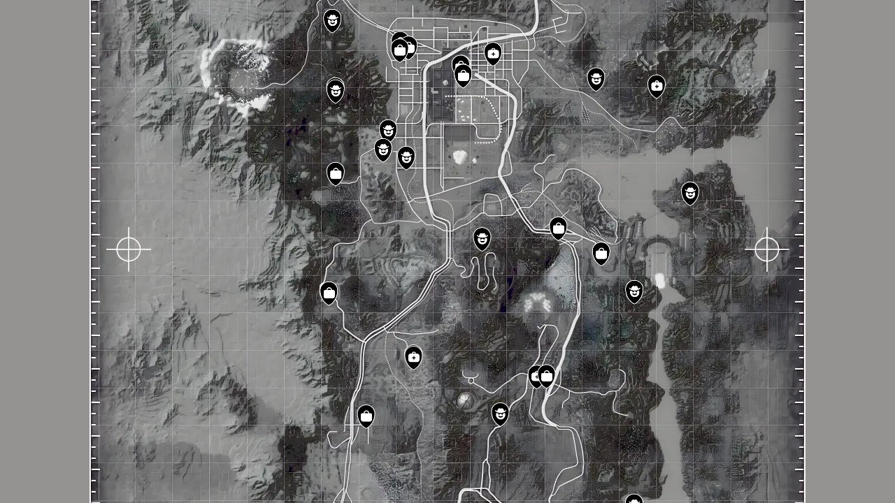 Fallout New Vegas Ultimate Edition interactive map filtered to show only NPC's markers