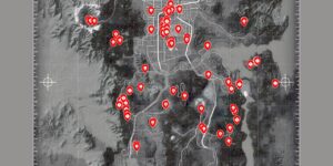 Fallout New Vegas Ultimate Edition interactive map filtered to show only Quests markers