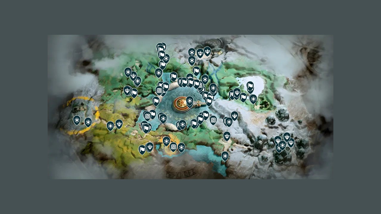 God Of War interactive map filtered to show only Location markers