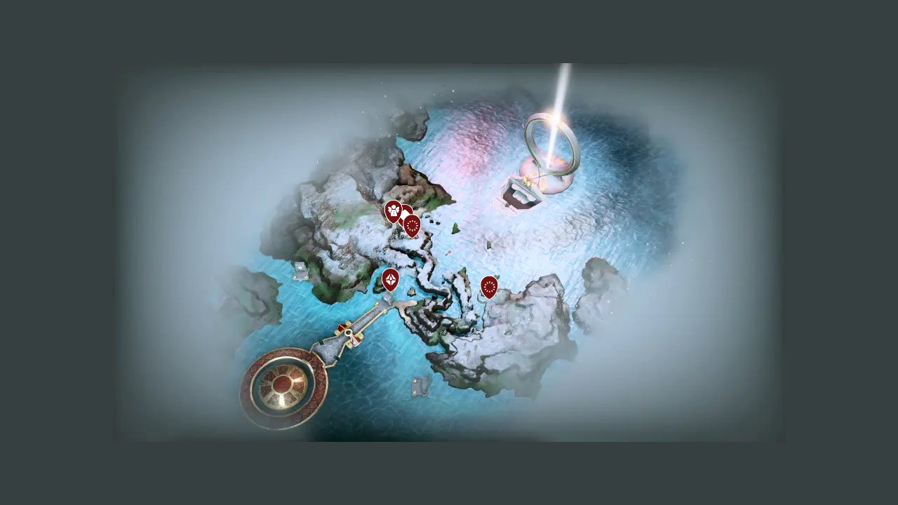 God Of War interactive map filtered to show only Missions markers