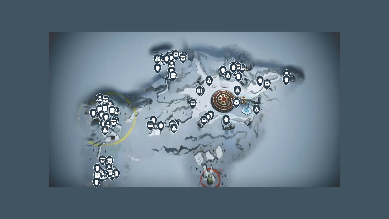 God Of War Ragnarok interactive map filtered to show only Loot markers