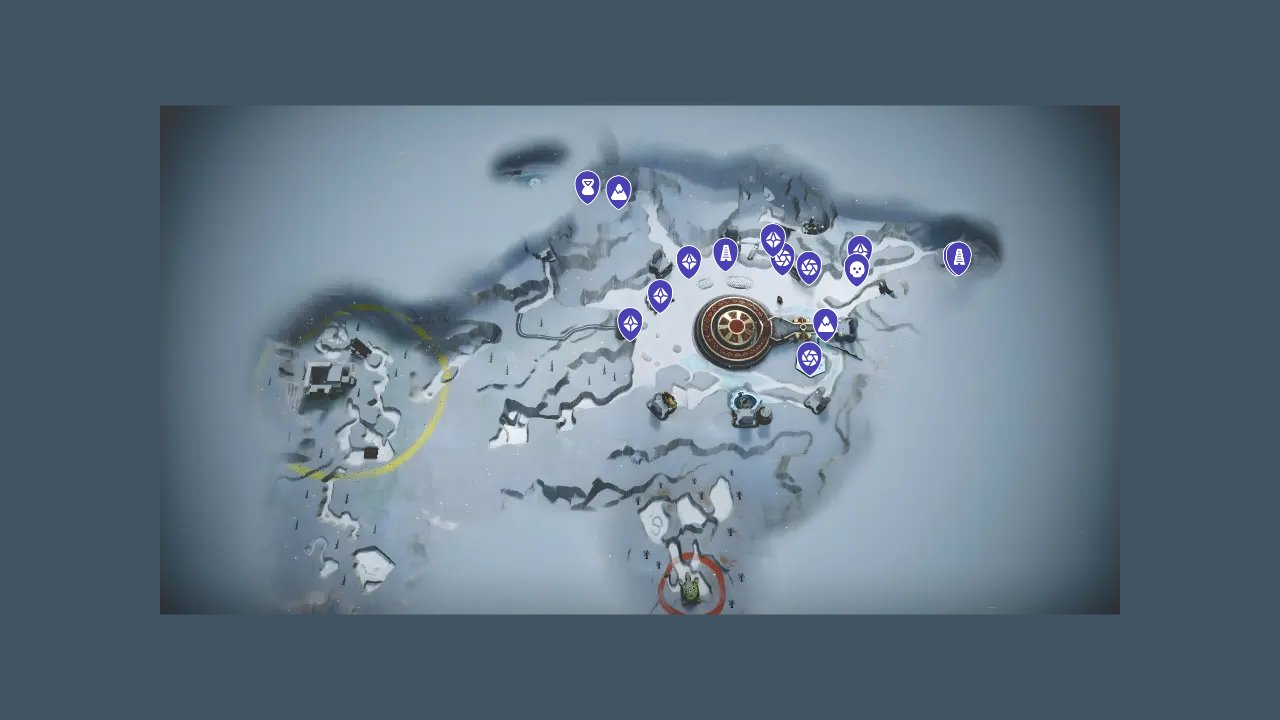 God Of War Ragnarok interactive map filtered to show only Missions markers