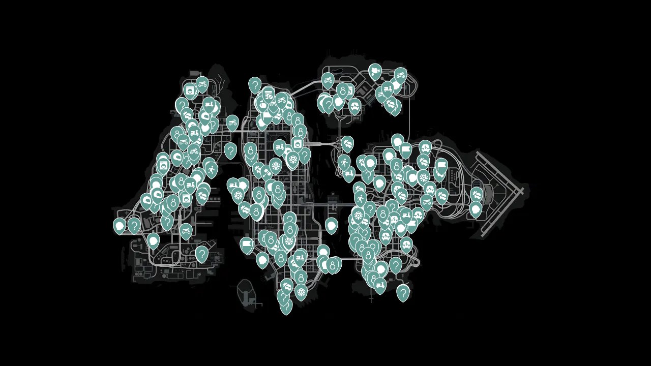 Grand Theft Auto IV interactive map filtered to show only Missions markers