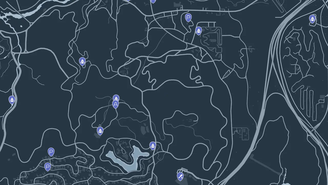 Grand Theft Auto V interactive map filtered to show only Weapons and Armor markers