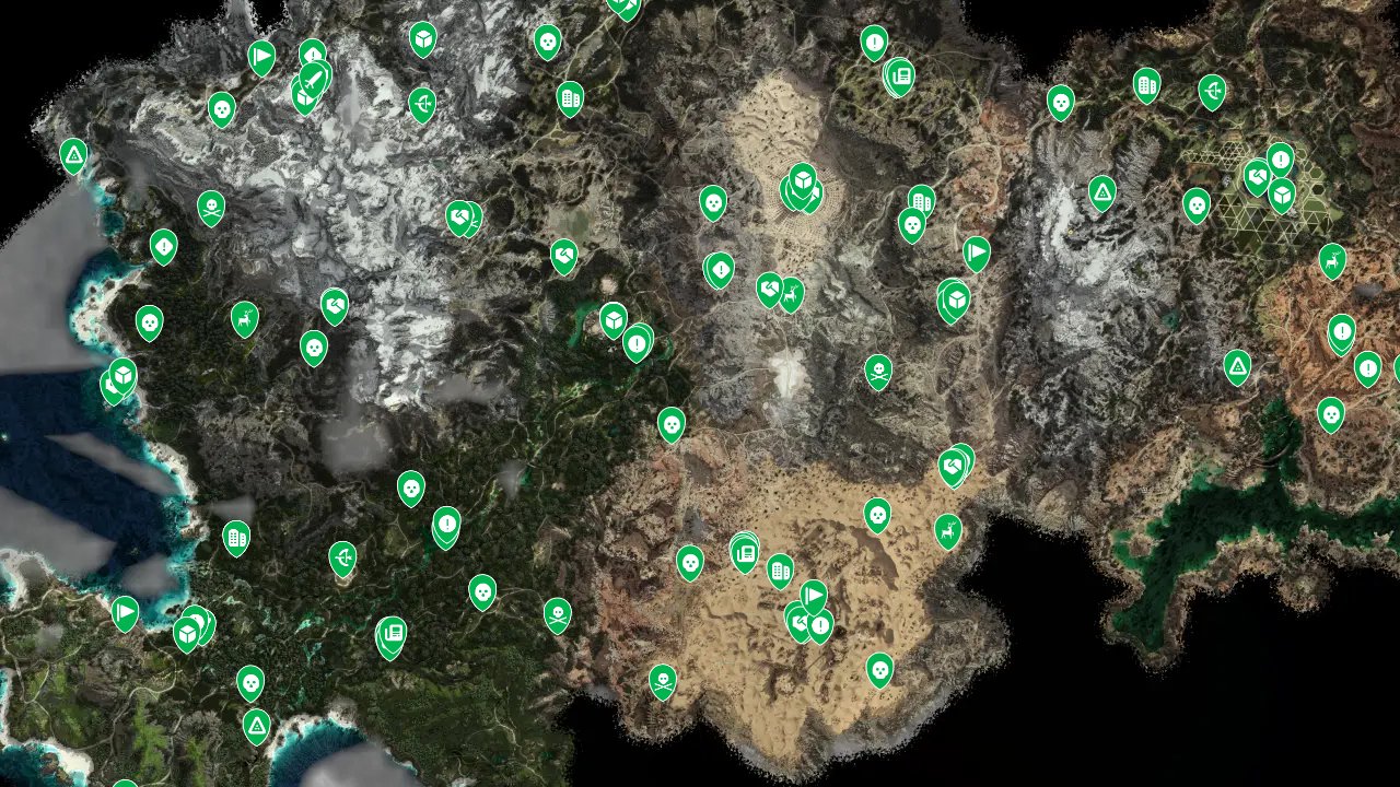 Horizon Forbidden West interactive map filtered to show only Activities markers