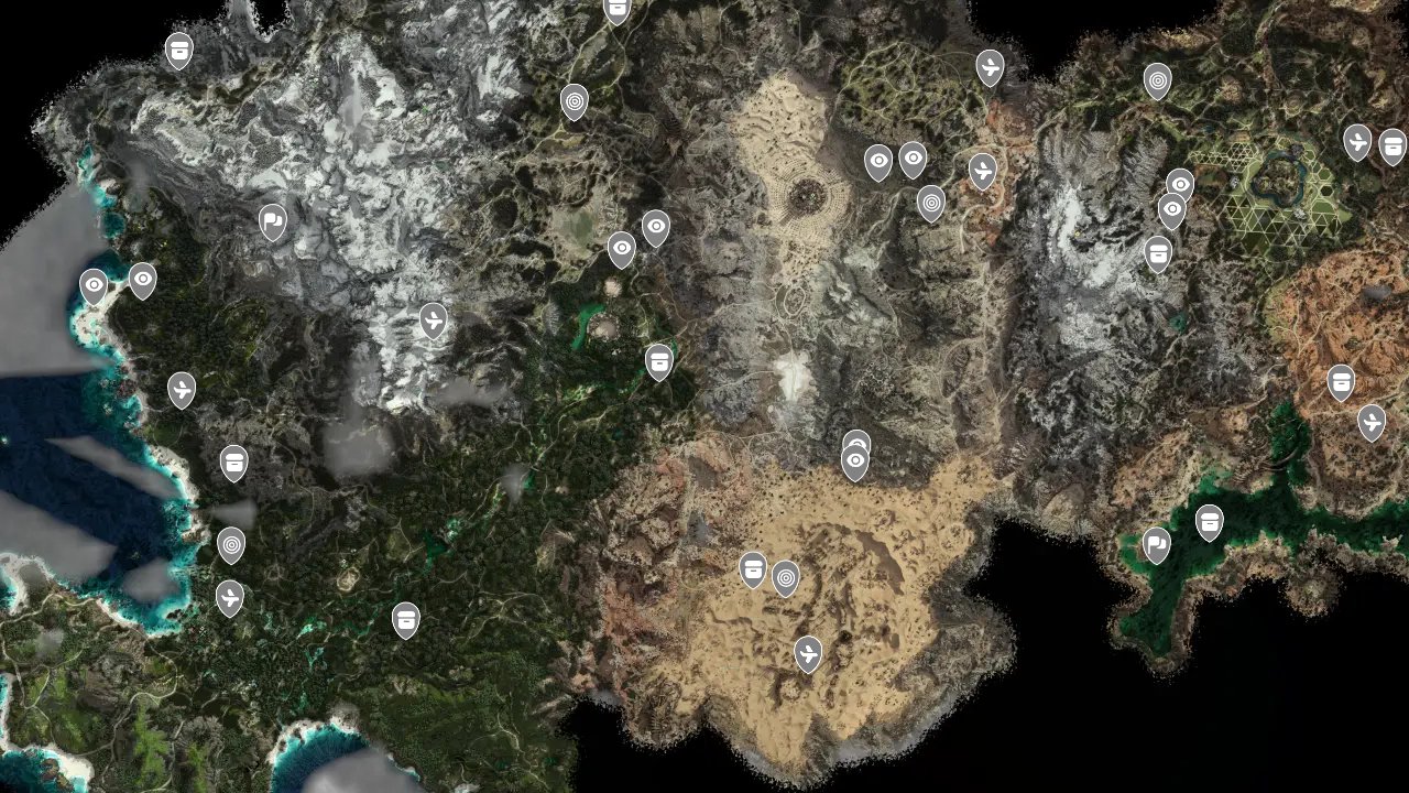 Horizon Forbidden West interactive map filtered to show only Collectibles markers