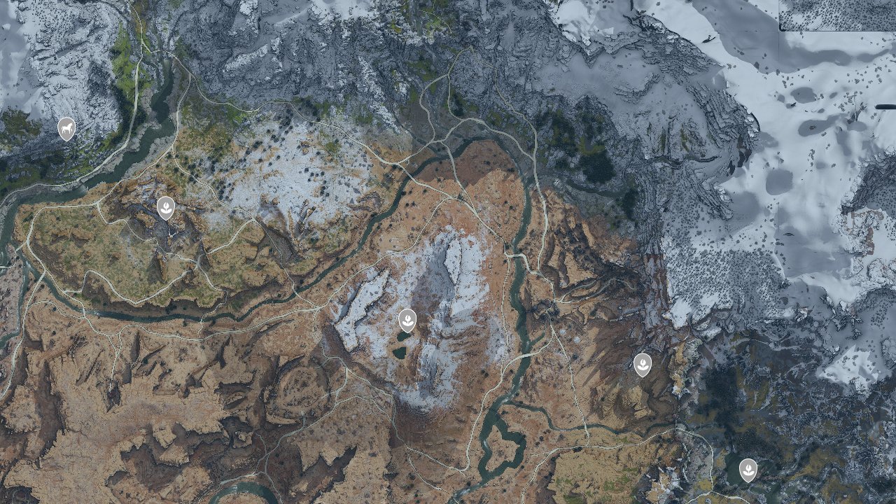 Horizon Zero Dawn interactive map filtered to show only Collectibles markers