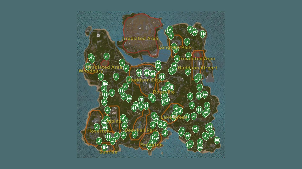Humanitz interactive map filtered to show only Npc markers