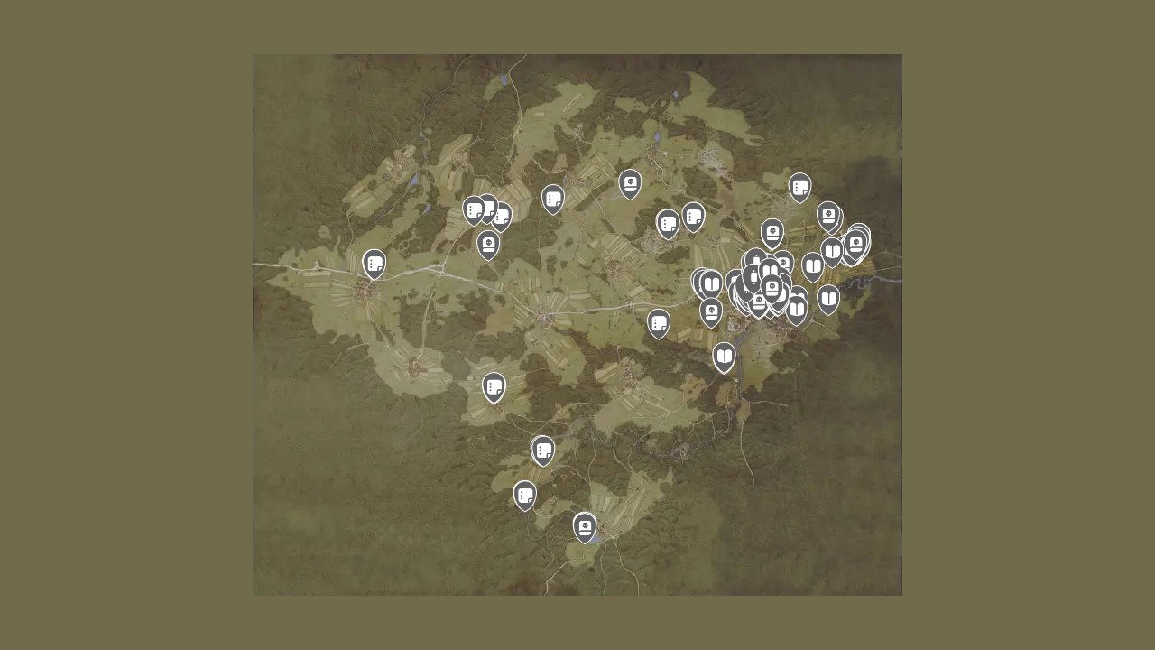 Kingdom Come Deliverance II interactive map filtered to show only Collectible markers