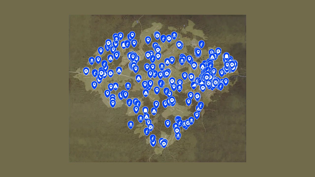 Kingdom Come Deliverance II interactive map filtered to show only Location markers