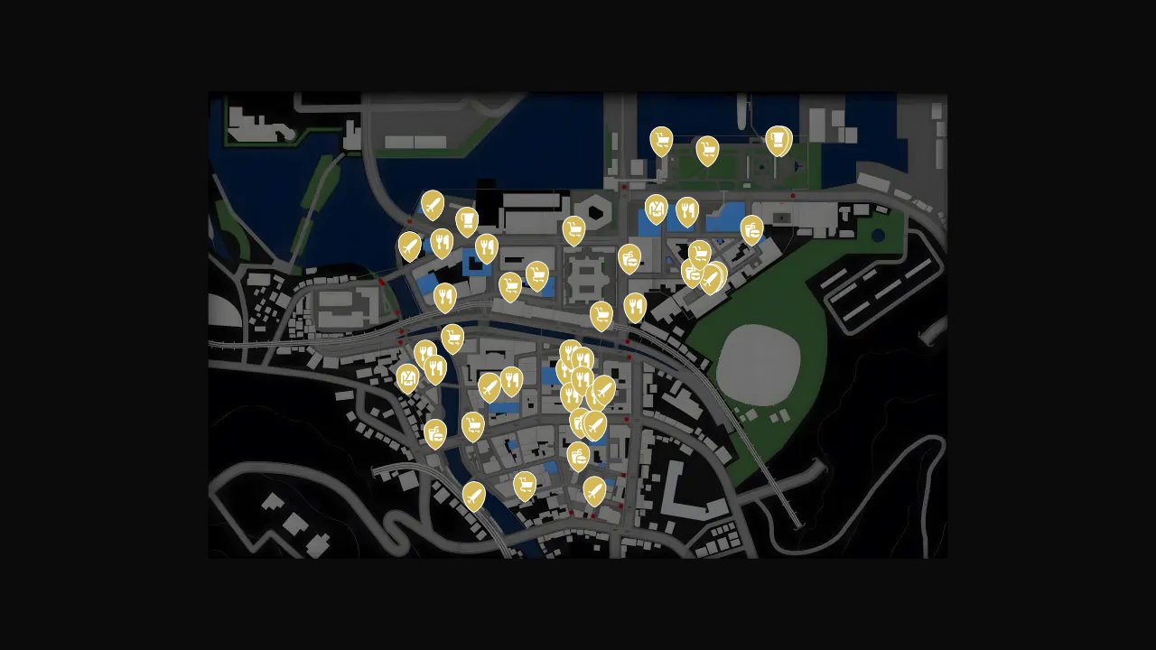 Like A Dragon Infinite Wealth interactive map filtered to show only Shops markers
