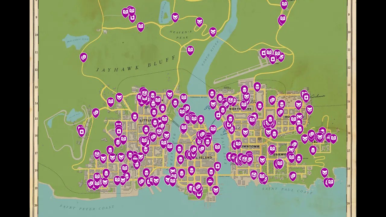 Mafia interactive map filtered to show only Collectibles markers
