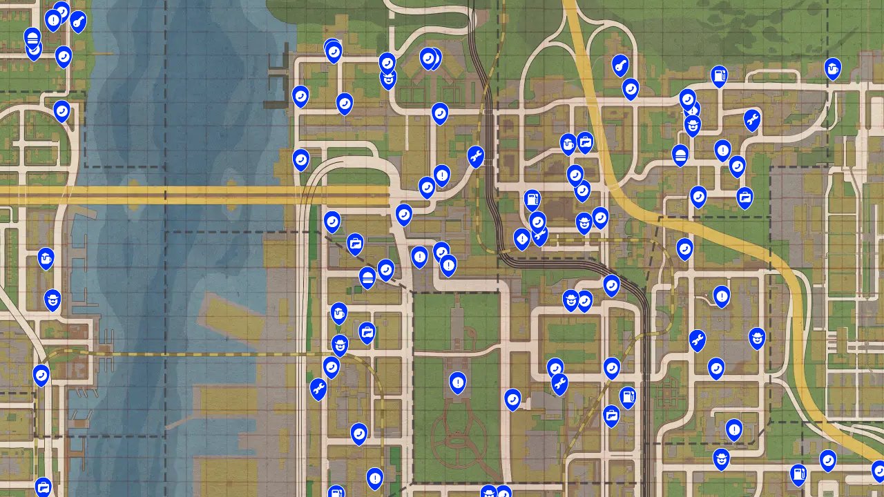 Mafia II interactive map filtered to show only Locations markers