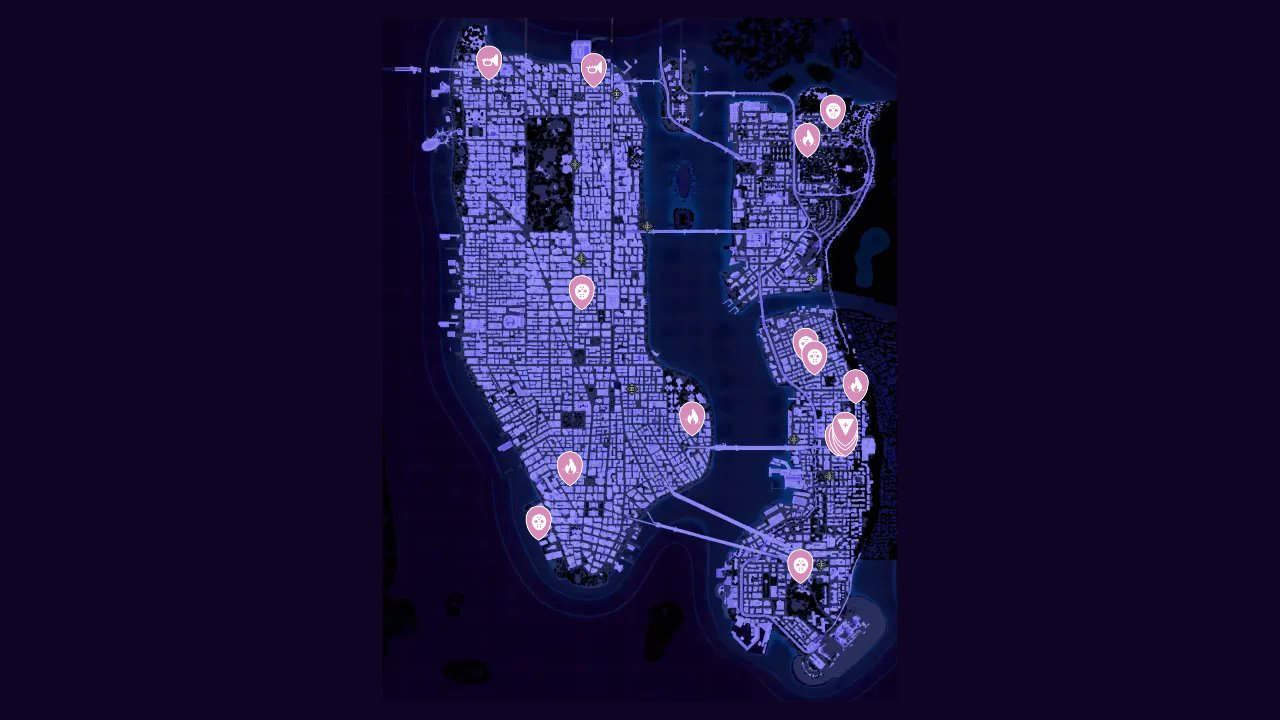 Marvels Spider Man 2 interactive map filtered to show only Missions markers