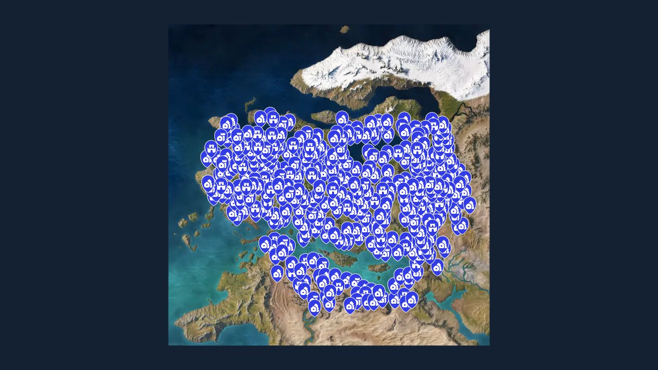 Mount Blade II Bannerlord interactive map filtered to show only Locations markers