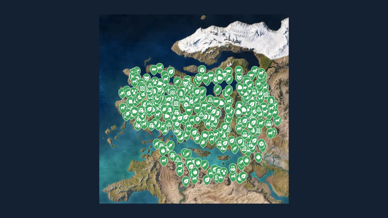 Mount Blade II Bannerlord interactive map filtered to show only Resources markers