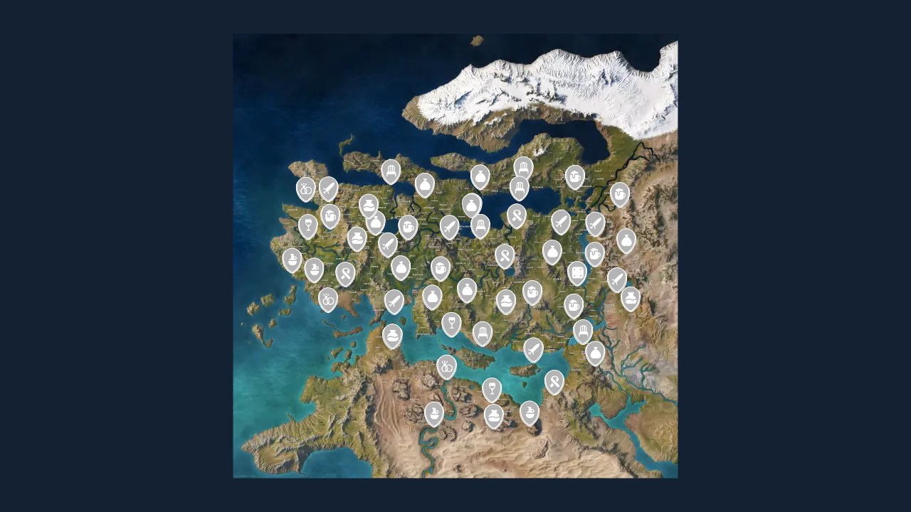 Mount Blade II Bannerlord interactive map filtered to show only Workshops markers