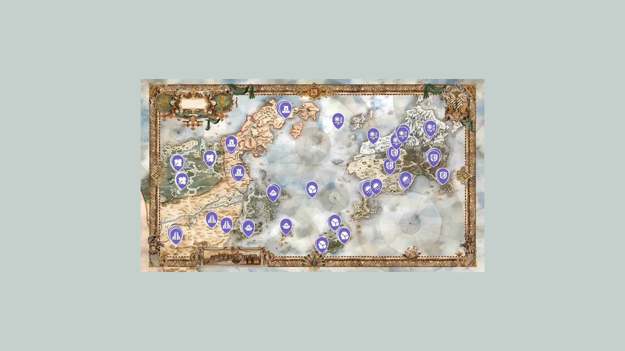 Octopath Traveler II interactive map filtered to show only Side Quests markers