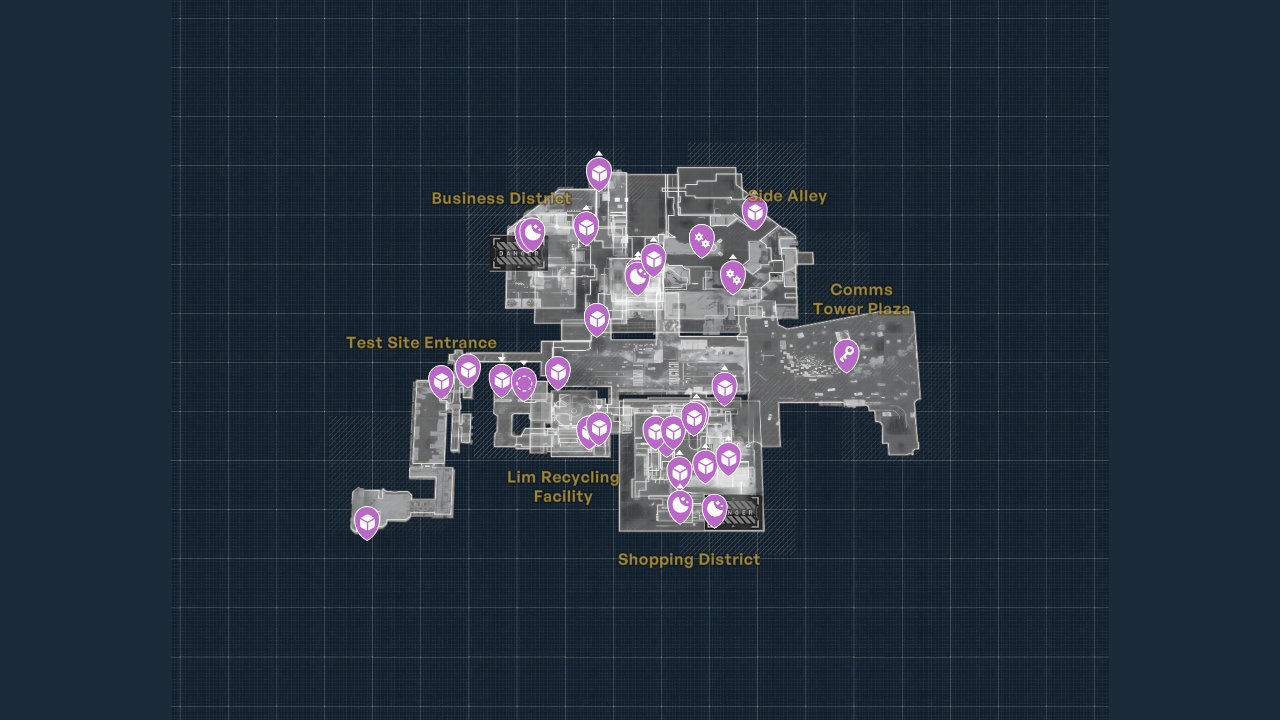 Pragmata interactive map filtered to show only Upgrades markers