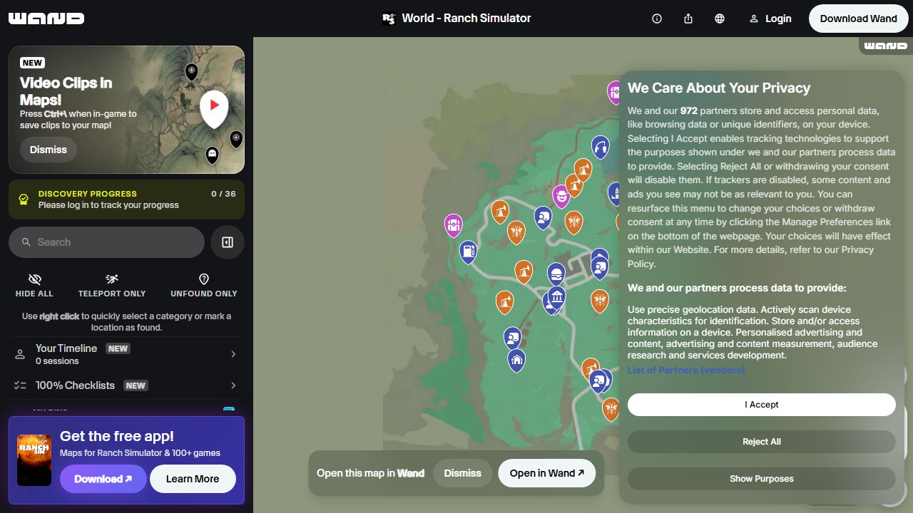 Ranch Simulator interactive map screenshot