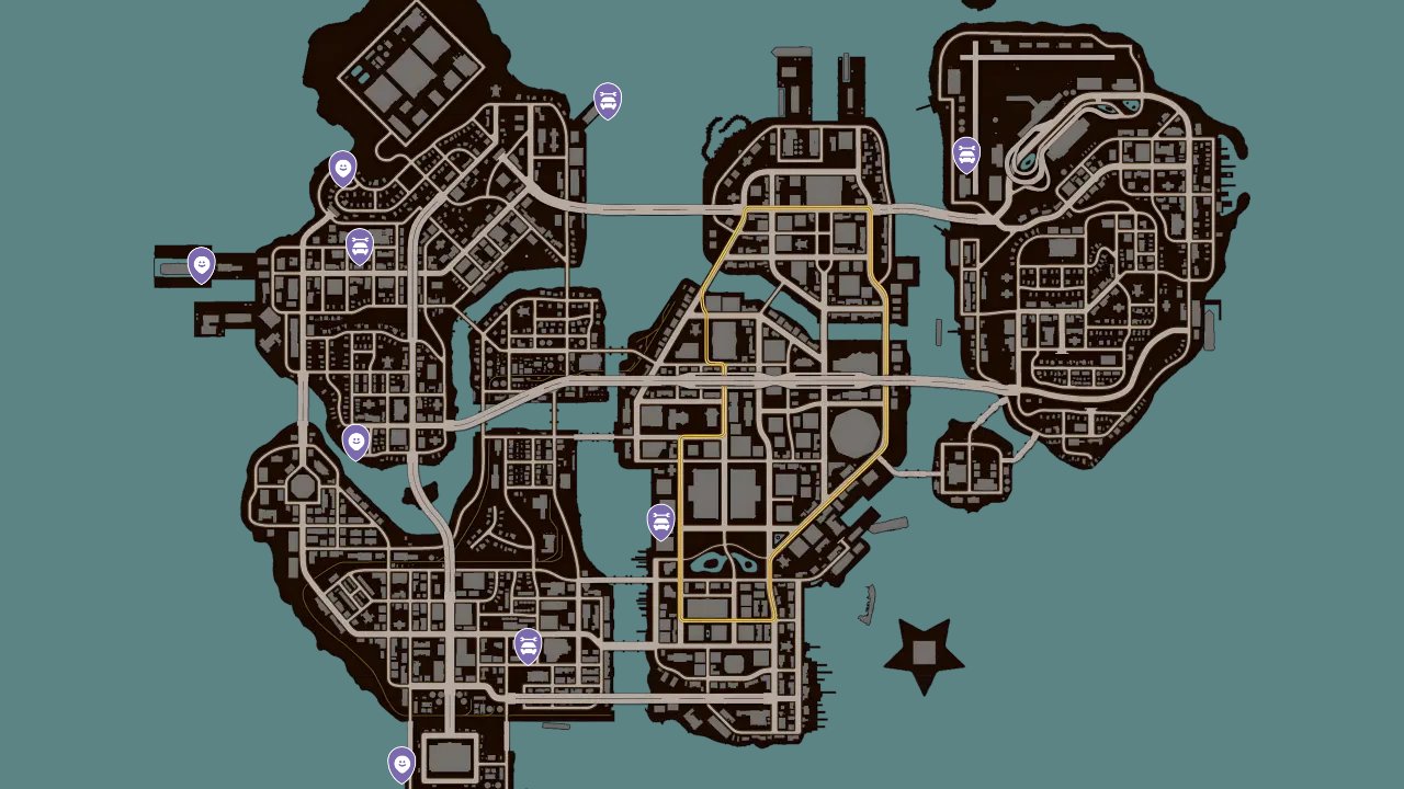 Saints Row The Third Remastered interactive map filtered to show only Area of Interest markers