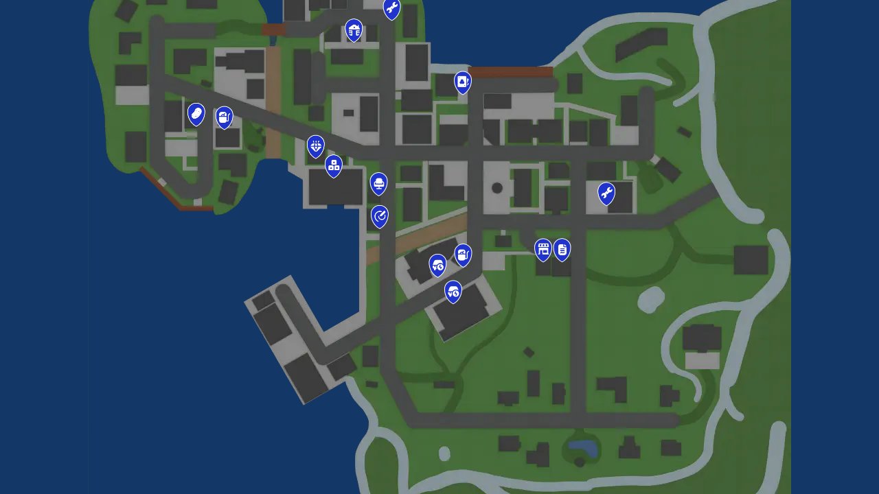 Schedule 1 interactive map filtered to show only Shops markers