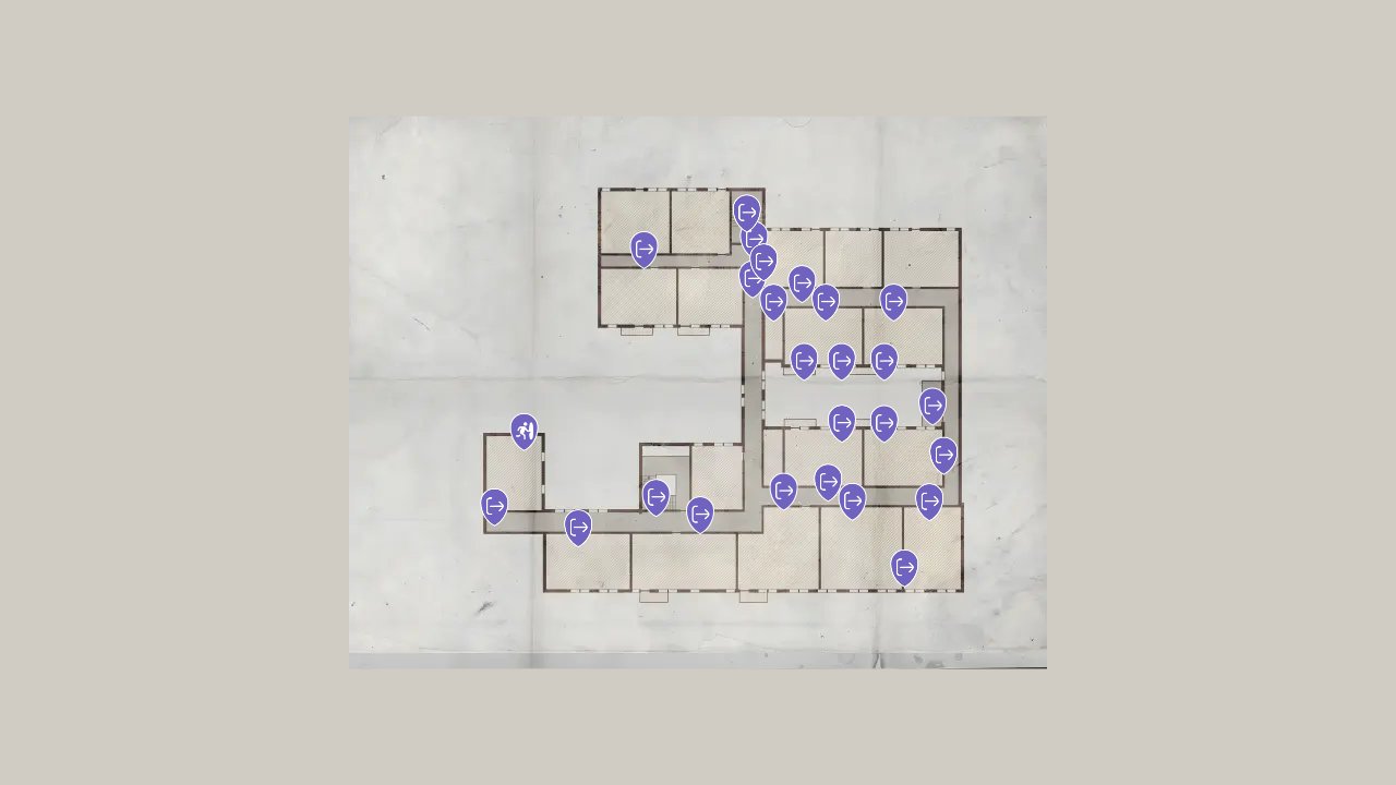 Silent Hill 2 interactive map filtered to show only Paths & Transitions markers