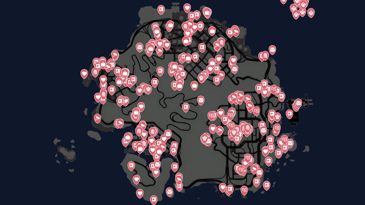 Sleeping Dogs Definitive Edition interactive map filtered to show only Collectibles markers