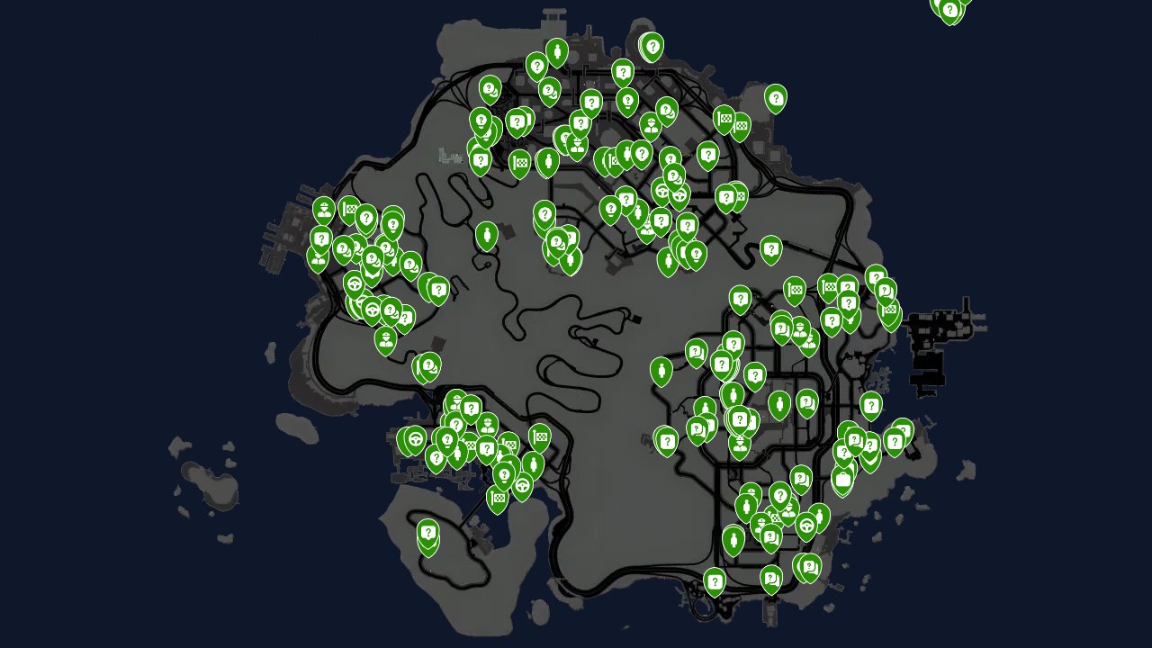 Sleeping Dogs Definitive Edition interactive map filtered to show only Missions markers