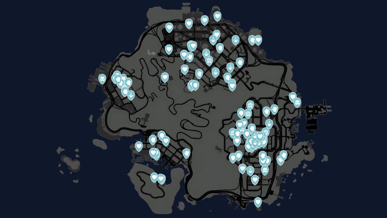 Sleeping Dogs Definitive Edition interactive map filtered to show only Shops markers