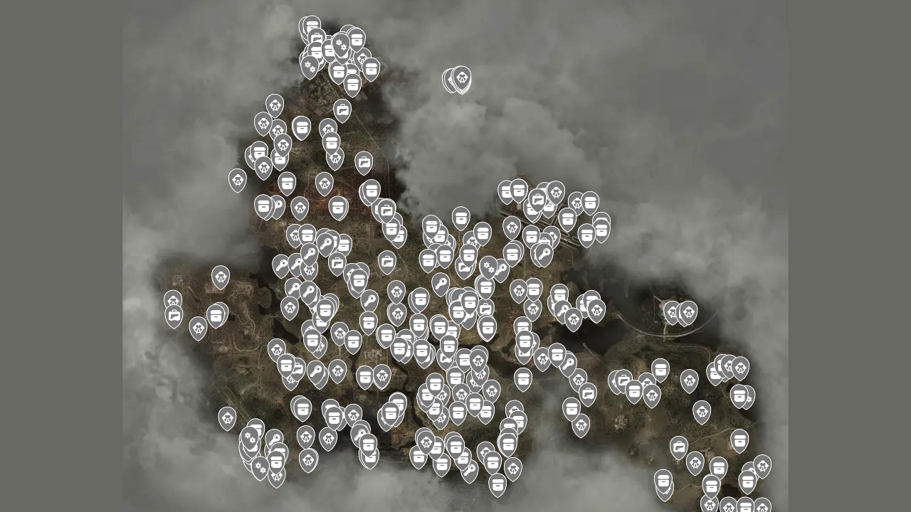 Stalker 2 Heart Of Chornobyl interactive map filtered to show only Collectibles markers