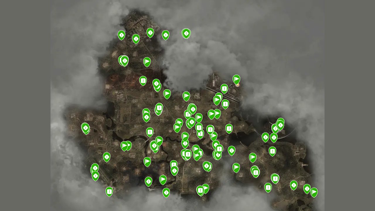 Stalker 2 Heart Of Chornobyl interactive map filtered to show only Missions markers