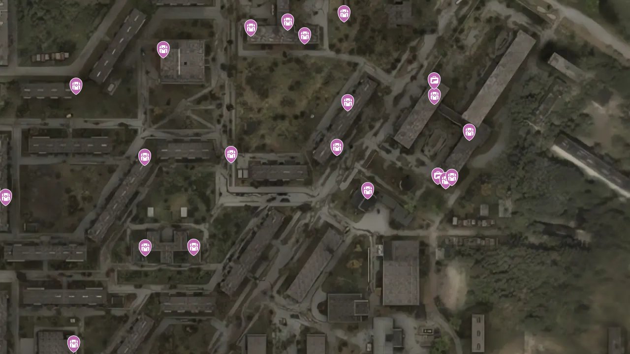 Stalker Call Of Pripyat interactive map filtered to show only Collectibles markers